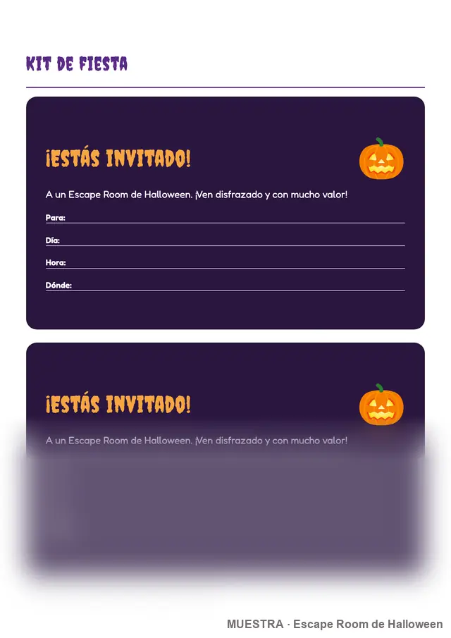Muestra de página del kit: Invitaciones de la fiesta